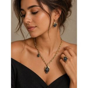 Betsey Johnson 3 Pc Set Hematite Skull Butterfly Link Chain Necklace